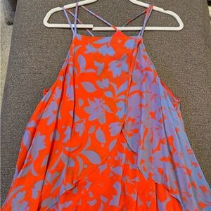 MAEVE Anthropologie Sz L  Sleeveless blue red  Blouse Ruffle NEW